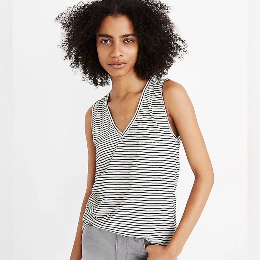 Madewell Whisper Cotton V-Neck Pocket Tank in Eastwood Stripe